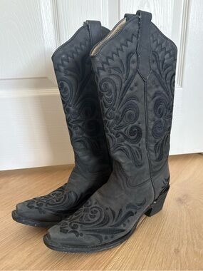 Circle G Black Leather Heeled Boots Snip Toe Western Boots Size 7.5